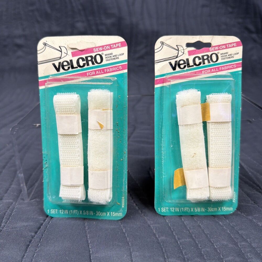 Vintage VELCRO Sew-On Tape White 12" x 5/8" Hook & Loop Lot of 2 NOS